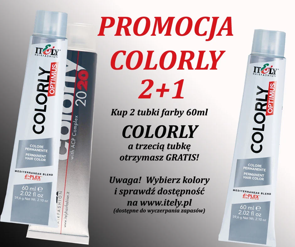 up 2 tubki farby 60ml COLORLY a trzecią tubkę  otrzymasz GRATIS!   Uwaga!  Wybierz kolory  i sprawdź dostępność  na www.itely.pl  (dostępne do wyczerpania zapasów)
