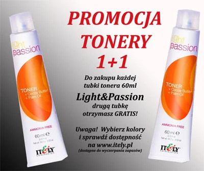 Do zakupu każdej  tubki tonera 60ml  Light&Passion drugą tubkę  otrzymasz GRATIS!   Uwaga!  Wybierz kolory  i sprawdź dostępność  na www.itely.pl  (dostępne do wyczerpania zapasów)